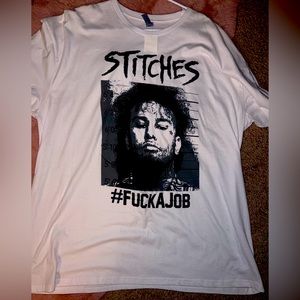 F*CK A JOB STITCHES 3XL WHITE T-Shirt tags brand new SHIPS FAST! RAPPER STITCHES